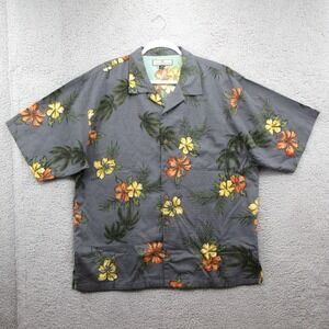 Tommy‎ Bahama Vintage Hawaiian Silk Shirt Mens XL Floral Tiki Tropical Hibiscus